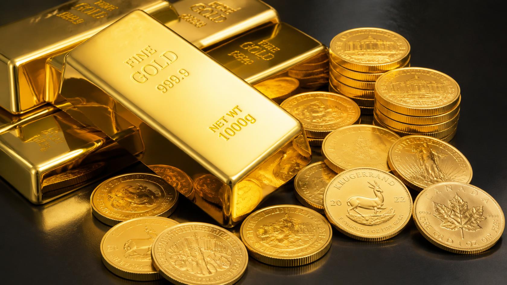 ゴールドのインゴットと金貨
